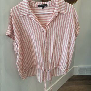 Sanctuary Pink and White Crop Button Down Shirt